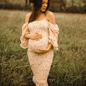 Petal & Pup, Cream Pink Midi Dress - Size 6